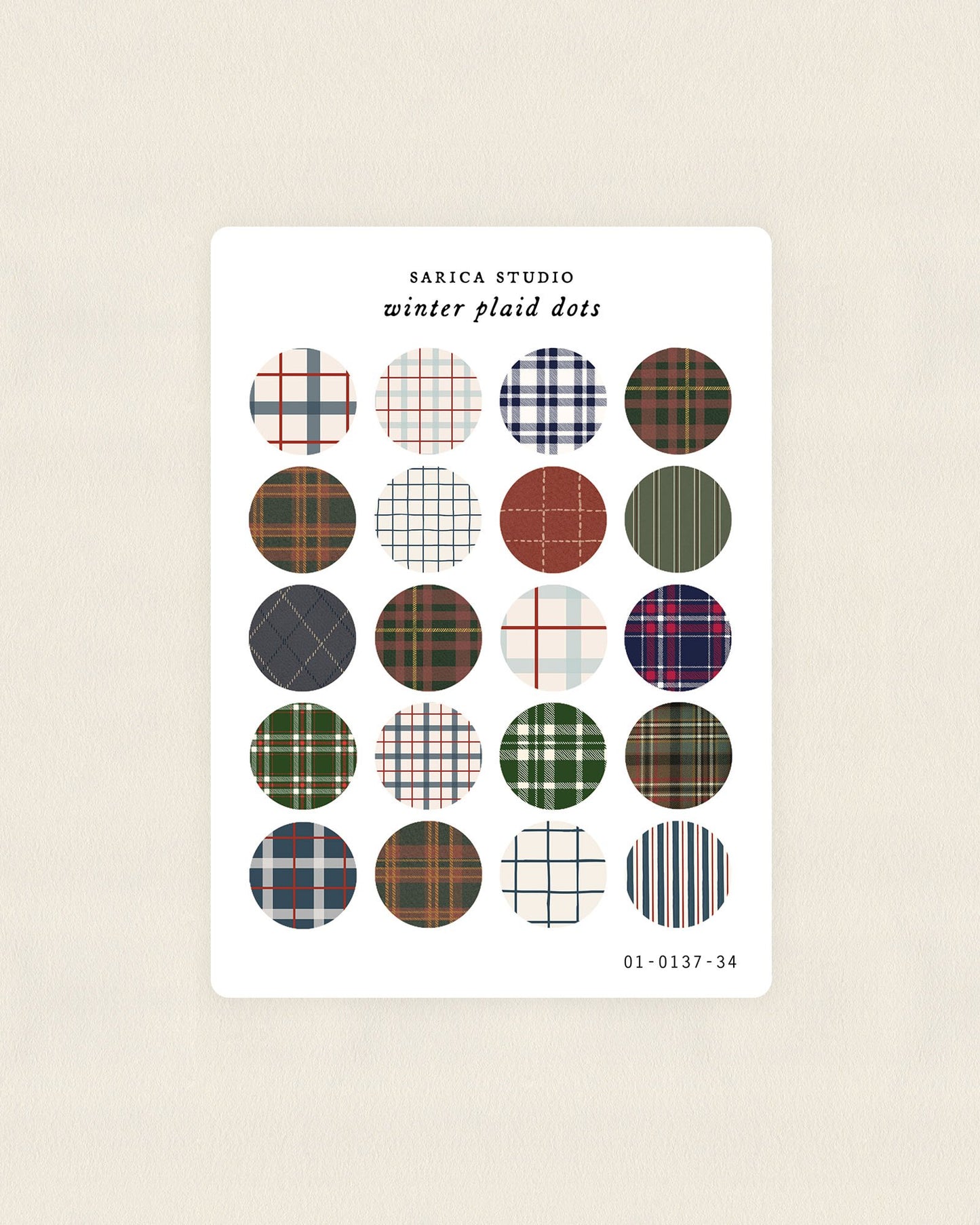 Winter Plaid Dots Stickers