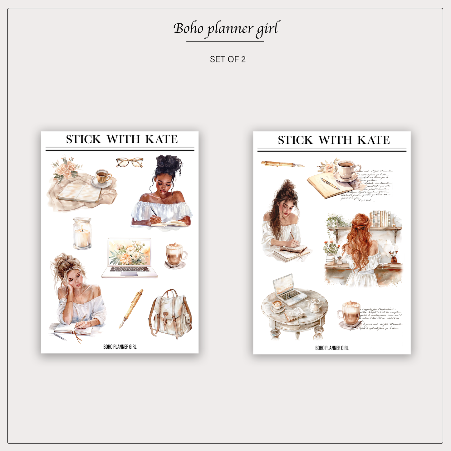 Boho Planner Girl Sticker Set | 2 Sheets