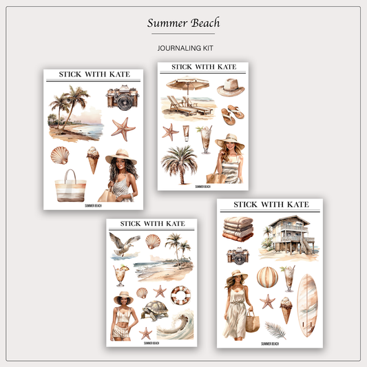 Summer Beach Journaling Sticker Kit | Set of 4 Sticker Sheets