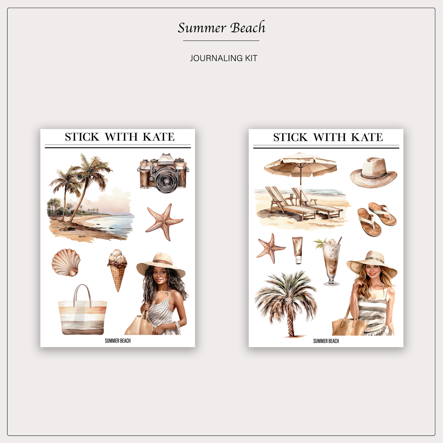 Summer Beach Journaling Sticker Kit | Set of 4 Sticker Sheets
