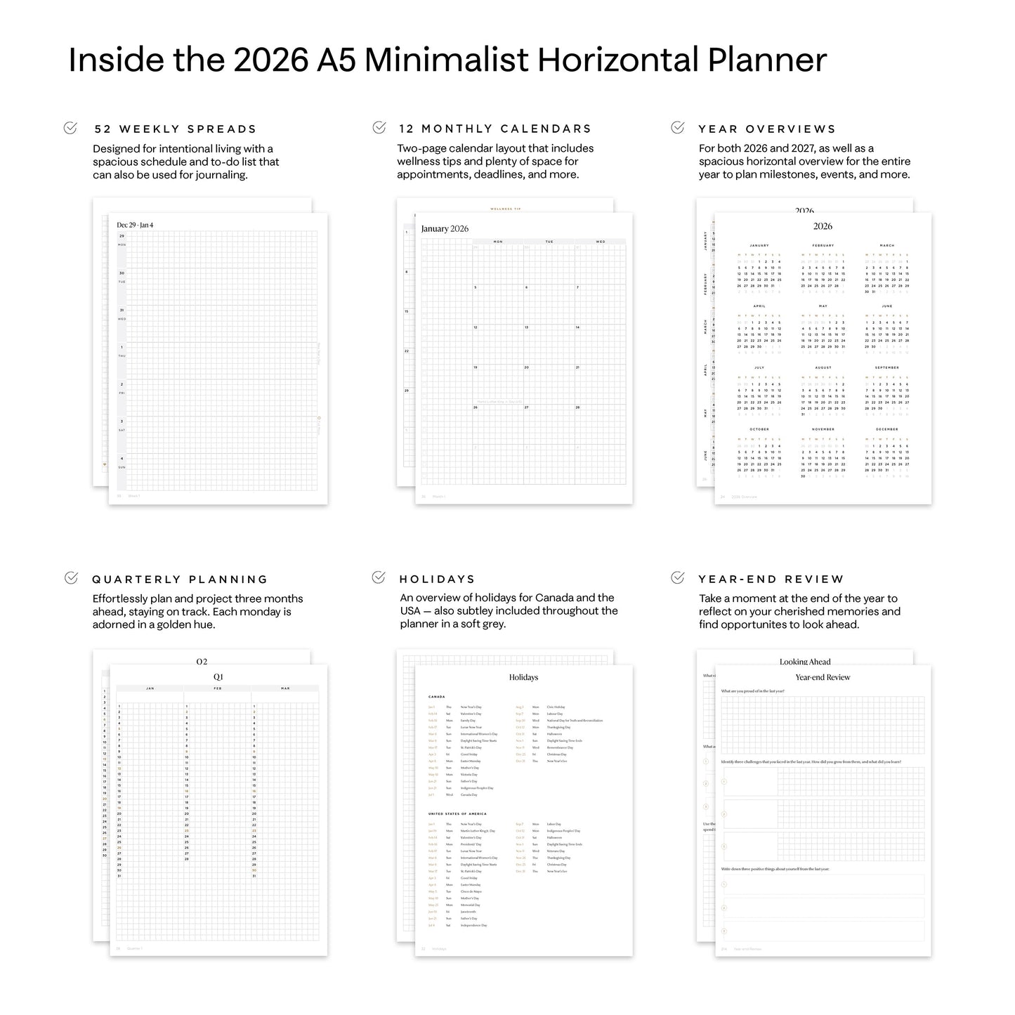 2026 Minimalist Horizontal Planner A5 | Hardcover | 120gsm